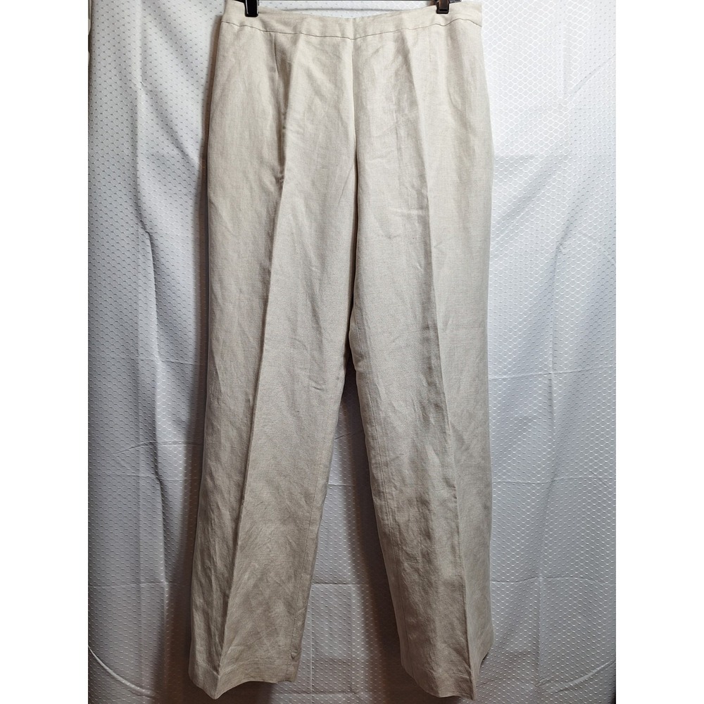 KASPER Linen Blend High Rise Wide Leg Dress Pant Sz 8 Oatmeal Lined Career EUC!